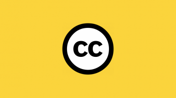 The Creative Commons' 'CC in a circle' icon in the centre of a gold (yellow) background.