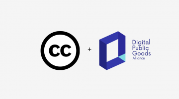 A graphic showing the Creative Commons 'CC in a circle' symbol and the Digital Public Goods Alliance logos separated by a plus symbol (+).